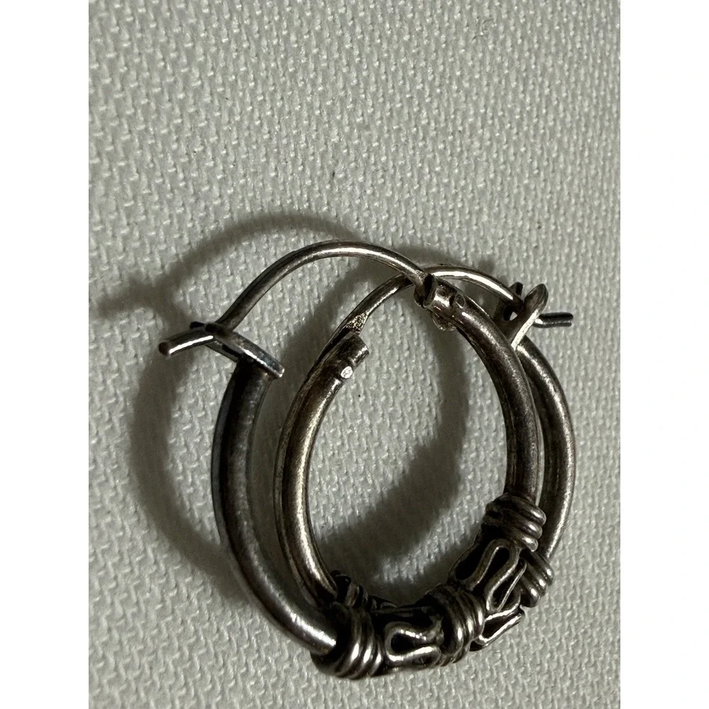 Sterling Silver Bali Style Hoop Earrings 925